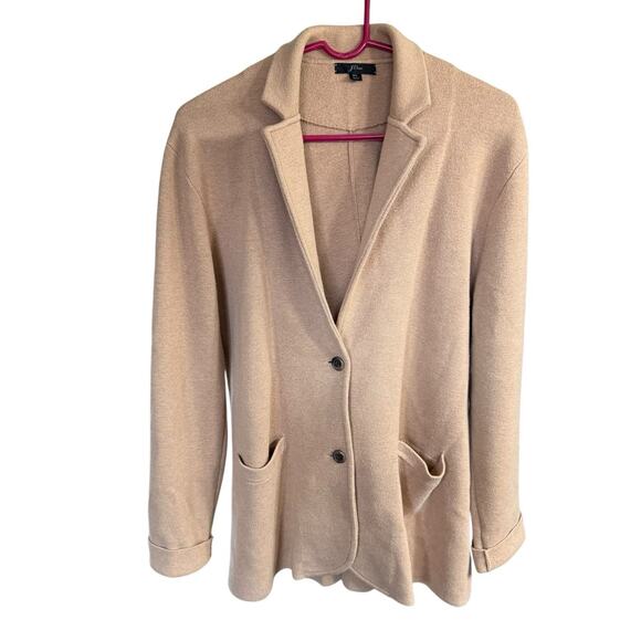 J Crew Knit Sweater Blazer Merino Wool Blend Jacket WOMEN'S Camel XL Schoolboy - Picture 1 of 8